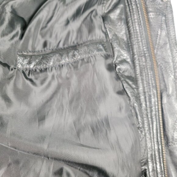 Leather & Soul jacket leather patchwork pockets snaps elastic waist size Med blk - Picture 9 of 14